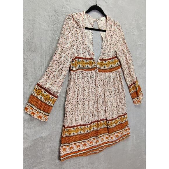 Kidsform Womens Dress Size Medium Boho Hippie Mini Gypsy Beach Cover Deep V Neck - Picture 11 of 11